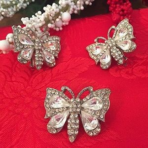 🌺Vintage Crystal Butterfly Brooch & Earring Set🌺FIRM